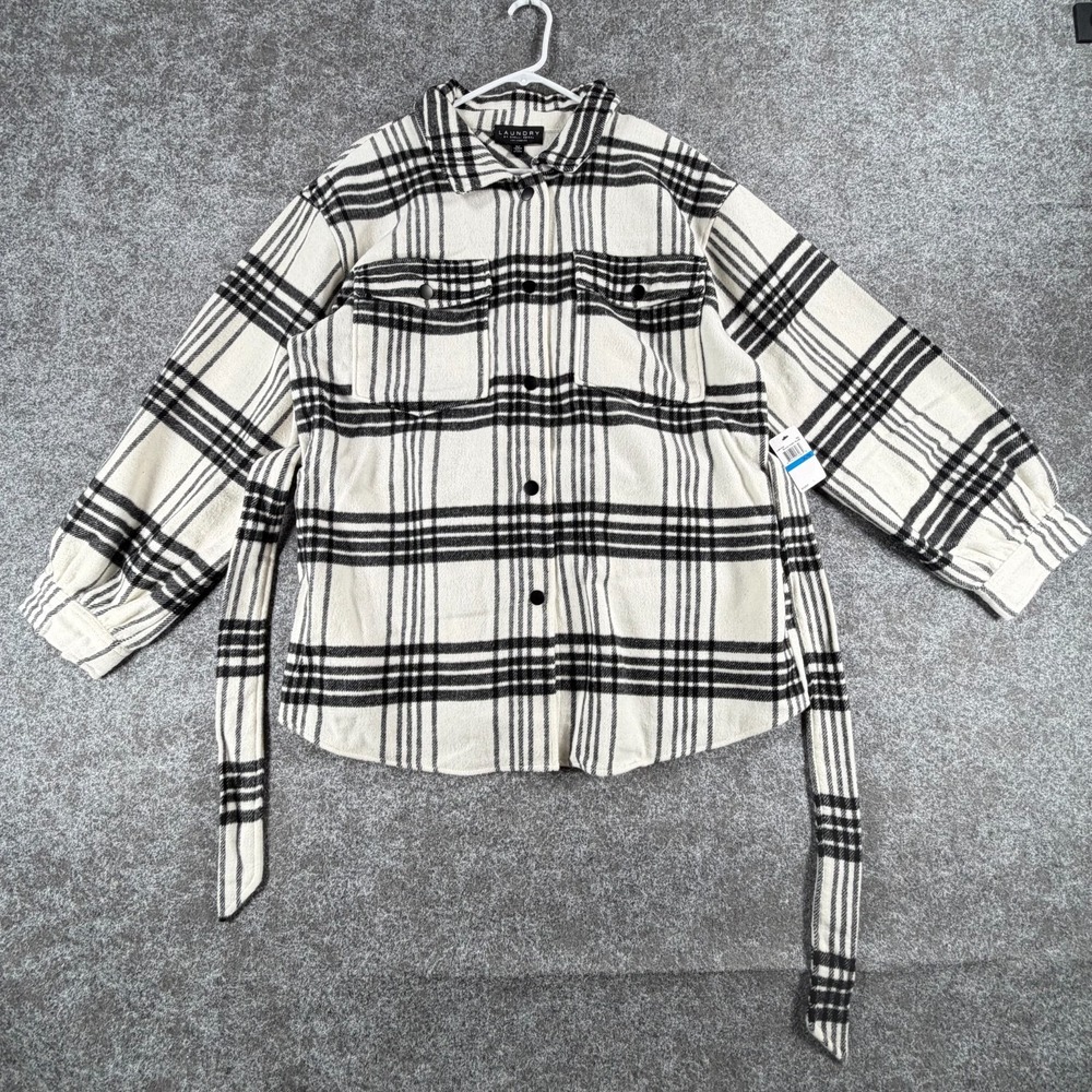 Laundry By Shelli Segal Shacket Womens XL Black Ivory Plaid Belted Back Box
